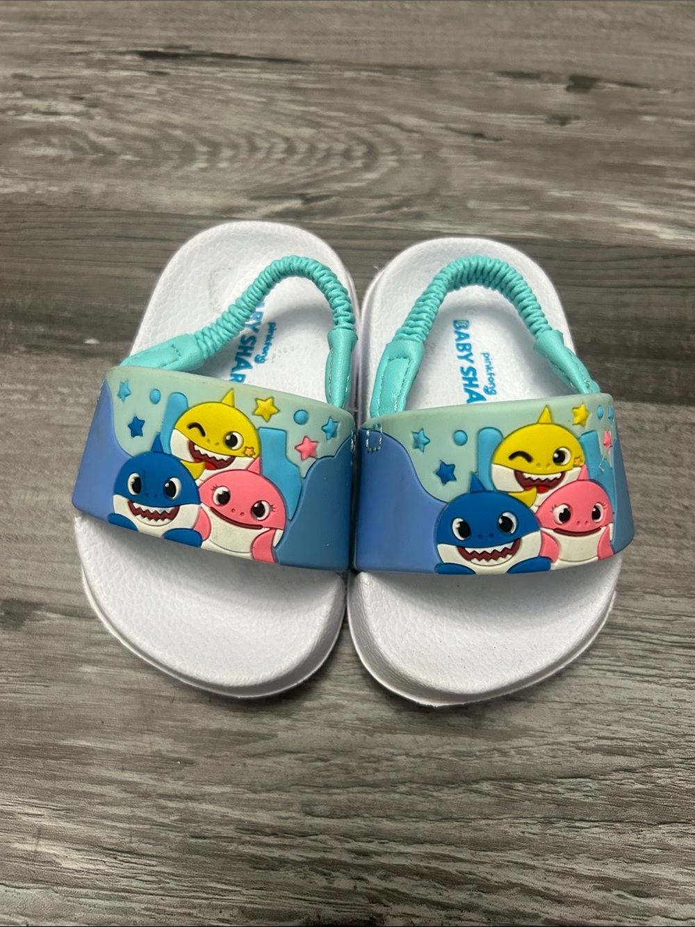 Baby Shark Blue Cartoon Slide Sandals with Elastic Back